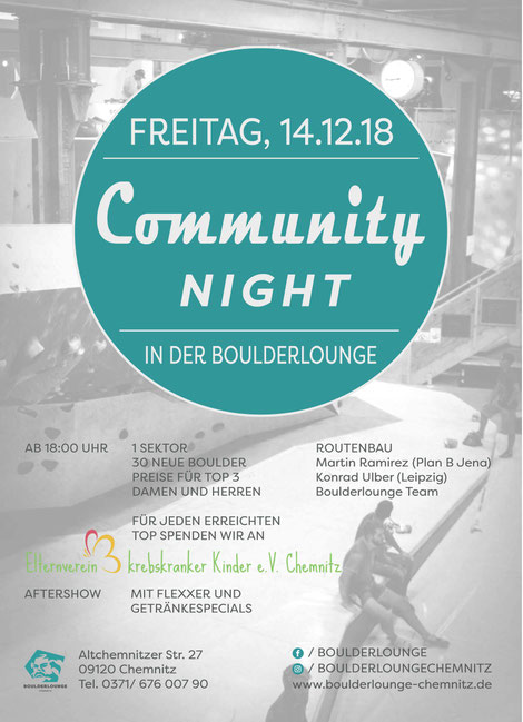 Poster for Community Night 2018 Boulderlounge